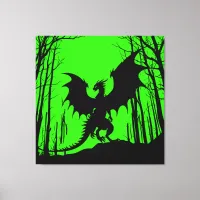 Black Silhouette Dragon on Green - Fantasy |