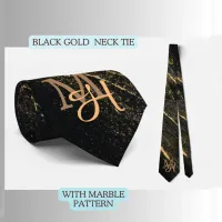 Black Gold Marble Monogram Neck Tie