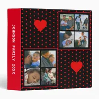 Photo Collage Personalized Family Red Hearts Black 3 Ring Binder