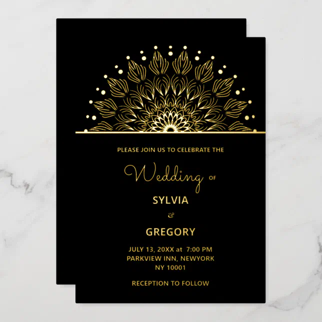 Traditional mandala classic elegant luxury wedding foil invitation