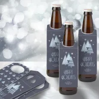 Christmas Trees and Snowflakes Blue ID863 Bottle Hanger Tag