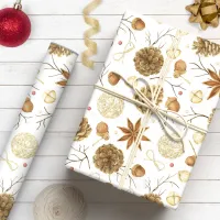 Rustic Country Watercolor Pine Cone Holiday Wrapping Paper