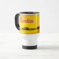 Yellow and Purple Santa Monica Pier Your Name Travel Mug