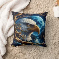 Eagle Perched Near River Under Moonlit Sky Throw Pillow