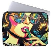 Pop Art Comic Book Pretty Woman Drinking Boba Laptop Sleeve