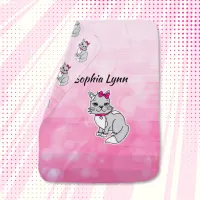 Gray and White Cat Personalized Girl's Pink  Baby Blanket