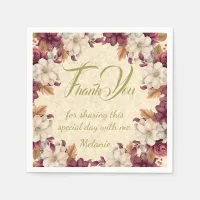 Gold Ivory Maroon Floral Baby Shower Napkins