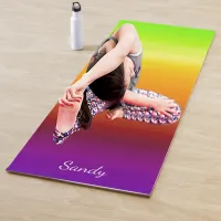Sunset Sky of Green, Orange, Purple Add Your Name Yoga Mat