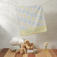 Pastel Pinwheels with Green Name on Yellow Baby Blanket