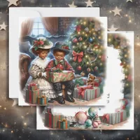 Vintage Kids Opening Christmas Presents  Card