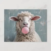 Sheep Blowing Pink Bubble Gum Bubble Postcard