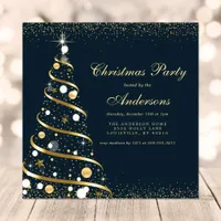 Elegant Navy Sparkle Christmas Tree Party Invitation