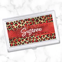 Red Gold and Black Foil Leopard Brush Strokes Business Card Case