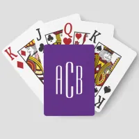 Royal Purple and White Three Letter Monogrammed Jumbo Poker Cards