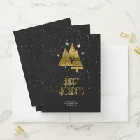 Christmas Trees and Snowflakes Gold/Black ID863 Pocket Folder