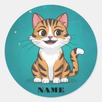 Cute little kitten sitting with a blue background classic round sticker