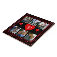 Family Photo Collage Family Heart Black Background Ceramic Tile