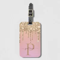 Glam Gold Glitter Drips Elegant Monogram  Luggage  Luggage Tag