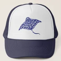 Tribal Manta Ray Cool Blue White Trucker Hat