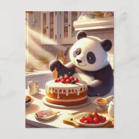 Adorable Panda Bear Baking Cake Postcard