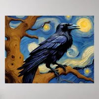 A Raven in an Old Oak Tree Starry Night Poster