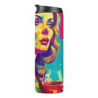 Vintage Woman Holding a Wine Glass Abstract Art Thermal Tumbler