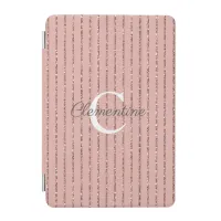 Blush Pink Rose Gold Glitter Stripes Monogram iPad Mini Cover