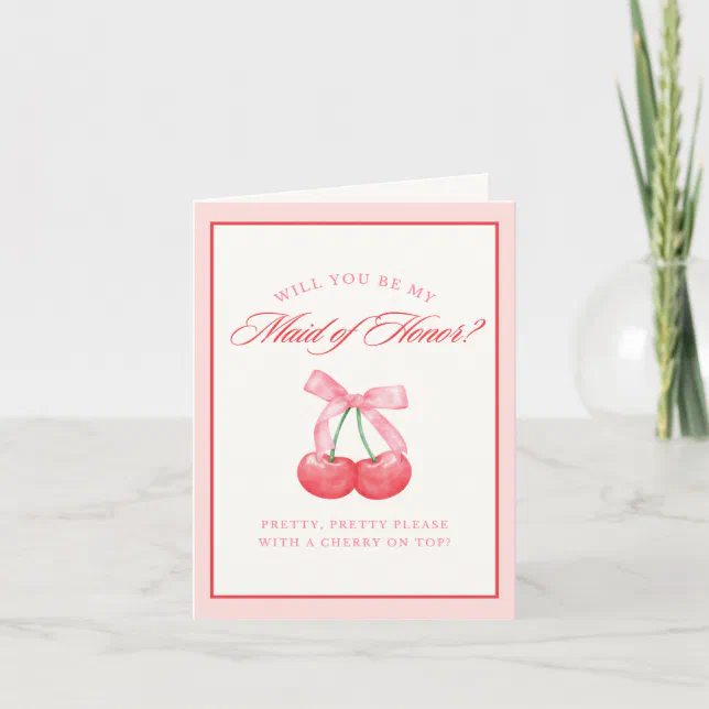 Coquette Bow Chic Cherry Maid of Honor Proposal Invitation