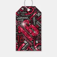 Sweet Sixteen Sparkle Word Cloud Red ID265 Gift Tags