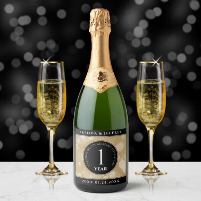 Elegant 1st Paper Wedding Anniversary Celebration Sparkling Wine Label