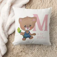 Cute Teddy Bear Baby Pink White Throw Pillow