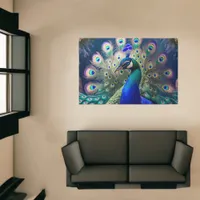 Gorgeous peacock with teal and gold plumage rug