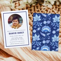 Annaprashan Blue Floral First Rice Ceremony Photo Invitation