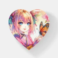 Anime Girl Holding a Butterfly Paperweight