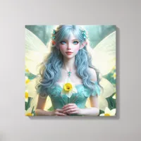 Beautiful March Fairy in Daffodils Canvas Print