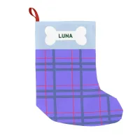 Add Name Slate Blue Plaid Patterned Custom Pet Dog Small Christmas Stocking