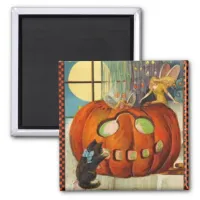 Halloween Pumpkin, Fairy and Black Cat Magnet