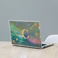 Modern Abstract Starry Glitter Liquid Name Initial HP Laptop Skin