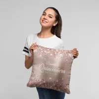 Glittery Rose Gold Foil 15 Quincea&#241;era Throw Pillow