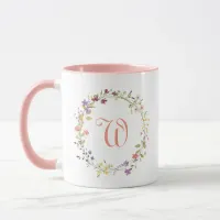 Watercolor Wild Flowers Wreath Frame Monogram Mug