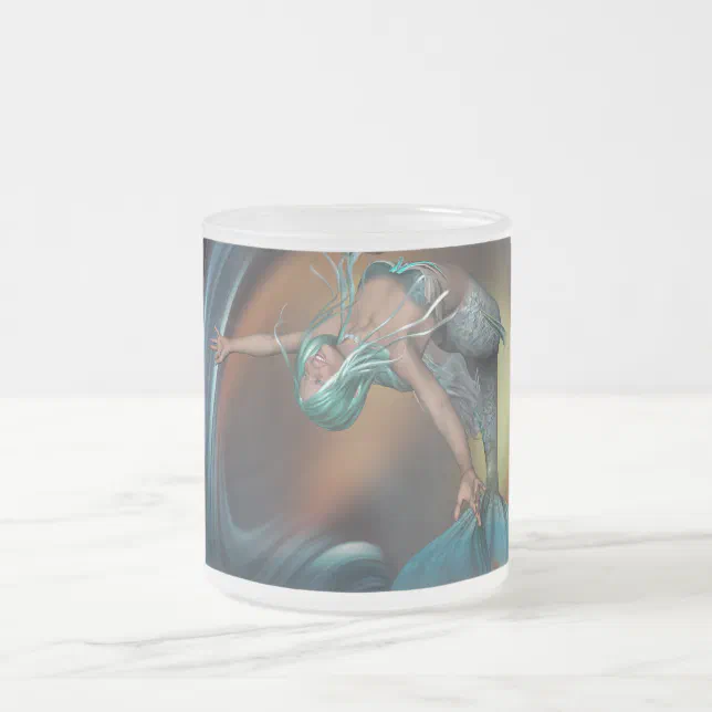 Cute Mermaid Joyfully Swimming  Frosted Glass Coffee Mug