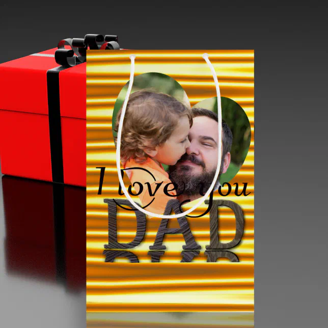 I love you dad photo bright yellow medium gift bag