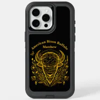 Gold Bison Illustration Surrounded by Nature iPhone 15 Pro Max Case