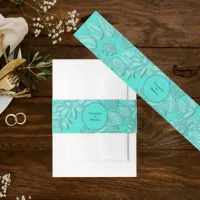 Elegant Daisies in Floral Turquoise Wedding Invitation Belly Band