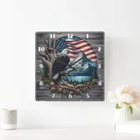 Majestic Eagle Against Mountainous Landscape Square Wall Clock