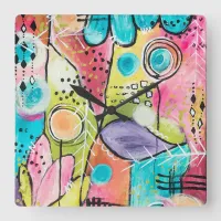 Abstract Modern Colorblock Trendy Whimsical Art Square Wall Clock