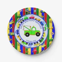 Trucks, Cars, Tractors and Traffic Signs Birthday Paper Plates