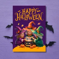 Witches Brewing A Potion Happy Halloween Holiday Card