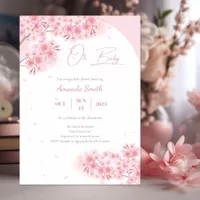 Oh Baby Watercolor Floral Sakura Pink Baby Shower Invitation