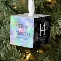 Elegant 14th Opal Wedding Anniversary Celebration Cube Ornament